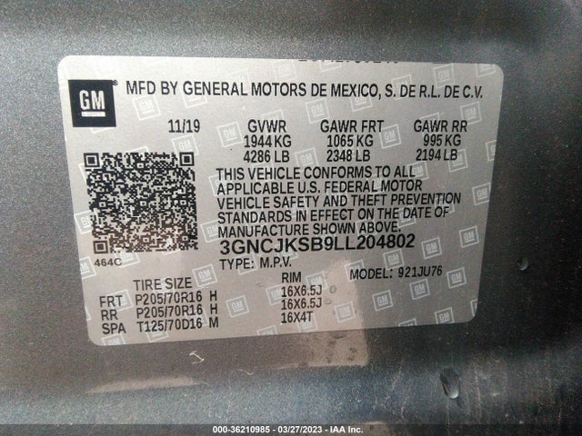 Chevrolet TRAX LS 2020 3GNCJKSB9LL204802 Image 9