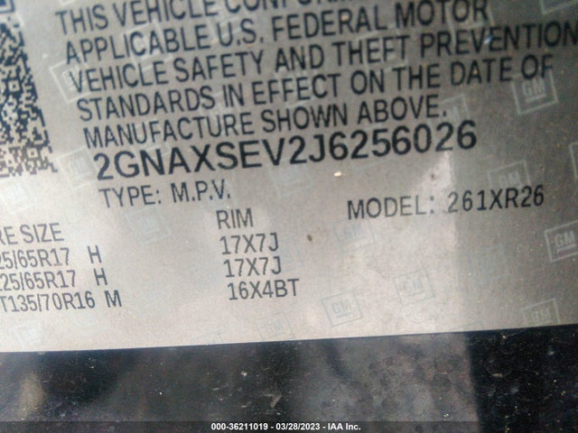 Chevrolet EQUINOX LT 2018 2GNAXSEV2J6256026 Image 9