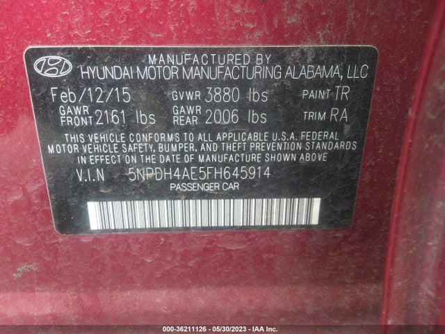 Hyundai ELANTRA SE 2015 5NPDH4AE5FH645914 Image 9