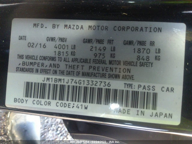 2016 MAZDA MAZDA3 I SPORT VIN: JM1BM1J74G1332736