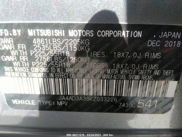 JA4AD3A38KZ033226 Mitsubishi Outlander Se/sel/le
