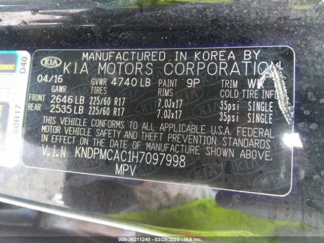 KNDPMCAC1H7097998 KIA Sportage Lx