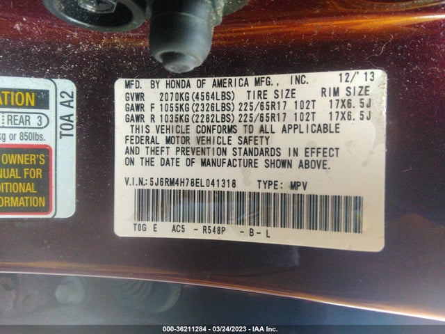 Honda Cr-v Ex-l 2014 5J6RM4H78EL041318 Image 9