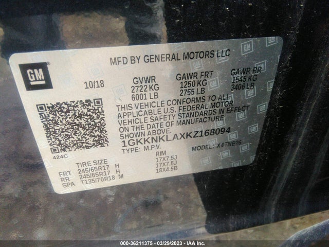 GMC Acadia Sle-1 2019 1GKKNKLAXKZ168094 Image 9