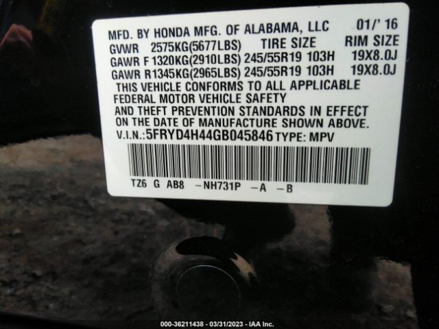 5FRYD4H44GB045846 Acura Mdx W/tech/w/tech