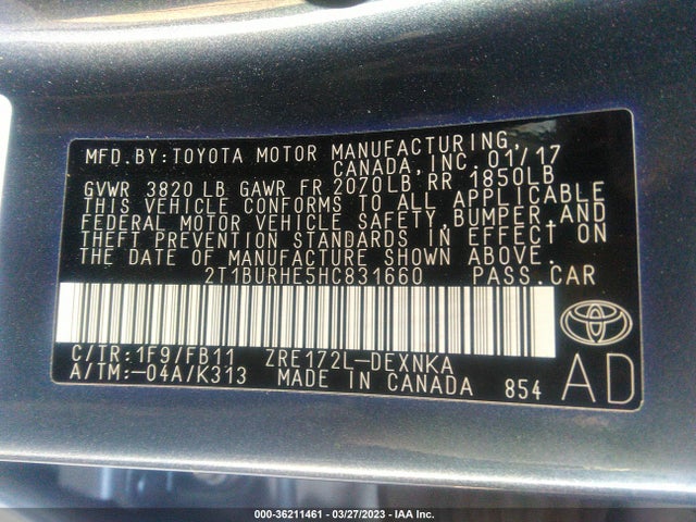 Toyota Corolla L/le/xle/se 2017 2T1BURHE5HC831660 Image 10