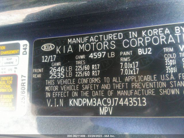 KNDPM3AC9J7443513 KIA Sportage Lx