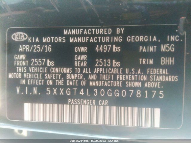 5XXGT4L30GG078175 KIA Optima Lx