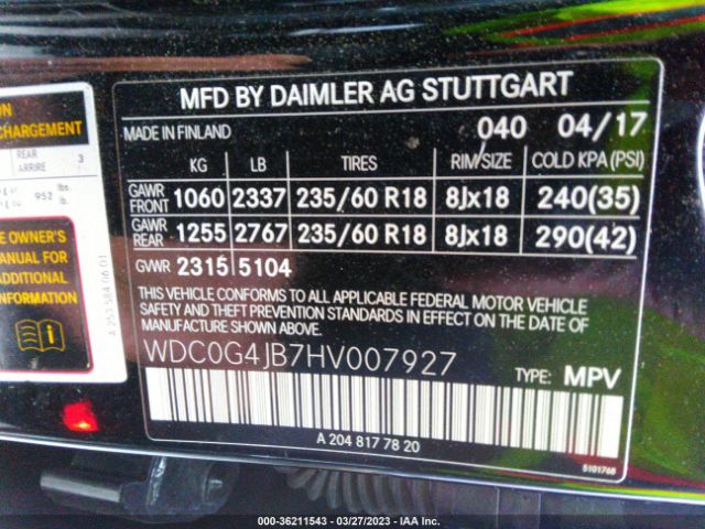 WDC0G4JB7HV007927 Mercedes-Benz Glc Glc 300