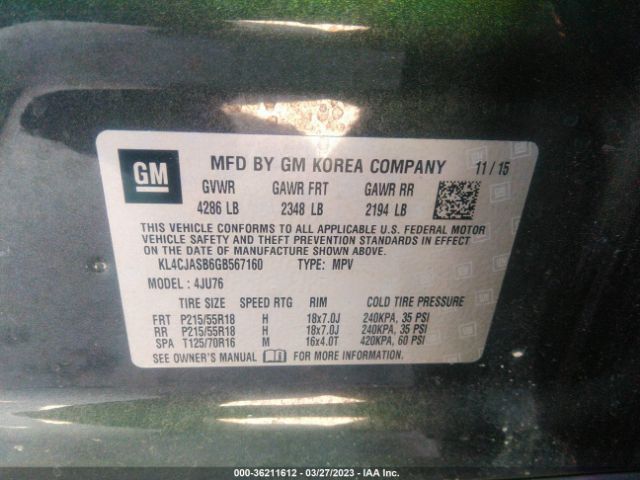 KL4CJASB6GB567160 Buick Encore