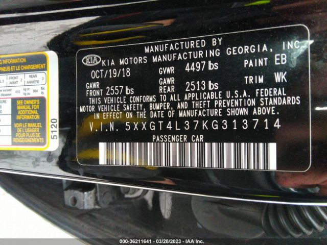 5XXGT4L37KG313714 KIA Optima Lx
