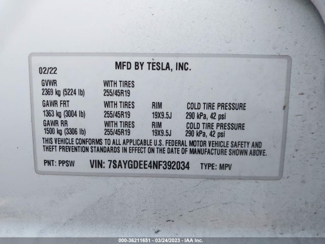 Tesla Model Y Long Range 2022 7SAYGDEE4NF392034 Image 9