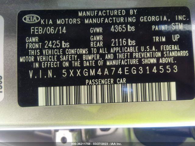 5XXGM4A74EG314553 KIA Optima Lx