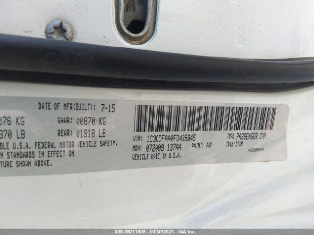 1C3CDFAA0FD435845 Dodge DART SE
