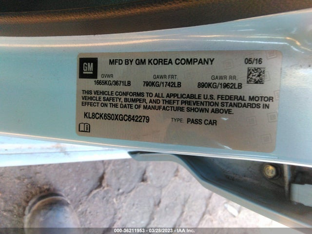 2016 Chevrolet Spark, VIN: KL8CK6S0XGC642279