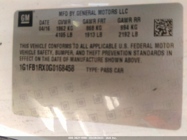 Chevrolet Camaro 1lt 2016 1G1FB1RX0G0168458 Image 9