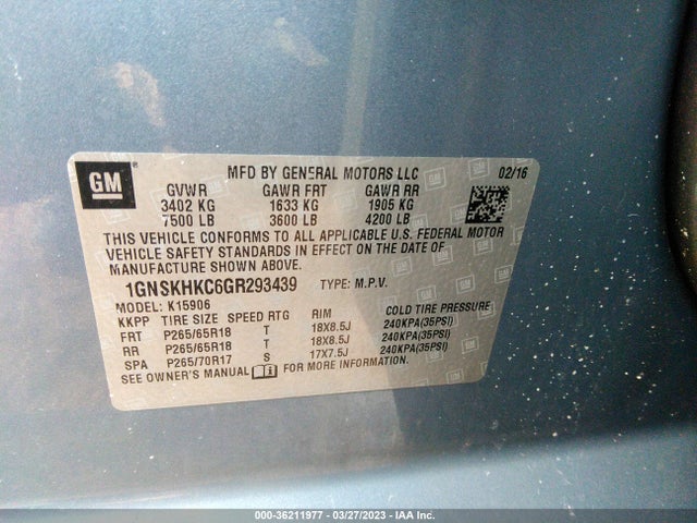 Chevrolet Suburban Lt 2016 1GNSKHKC6GR293439 Image 10