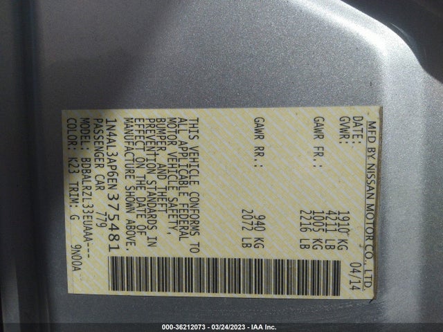 2014 NISSAN ALTIMA 2.5 VIN: 1N4AL3AP6EN375481