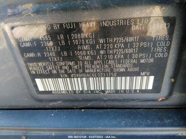 4S4BRBAC6E3231750 Subaru Outback 2.5i