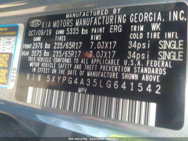 5XYPG4A35LG641542 KIA SORENTO LX