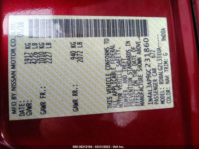 Nissan ALTIMA 2.5 2016 1N4AL3AP9GC231860 Image 11