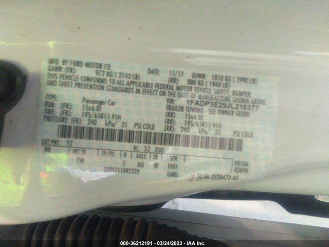 1FADP3E29JL216377 Ford FOCUS S