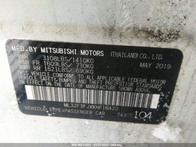 ML32F3FJXKHF16420 Mitsubishi Mirage G4 Es/rf