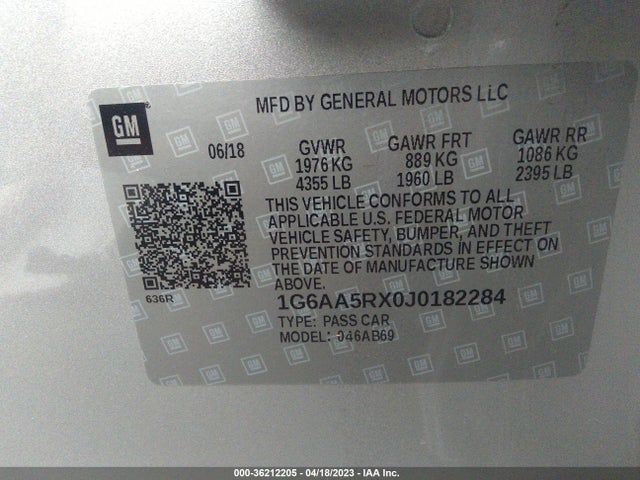 1G6AA5RX0J0182284 Cadillac Ats Sedan Rwd
