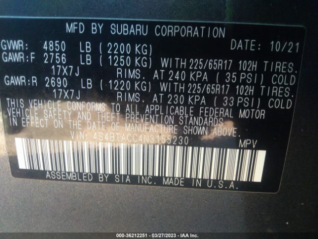 4S4BTACC4N3155230 Subaru Outback Premium