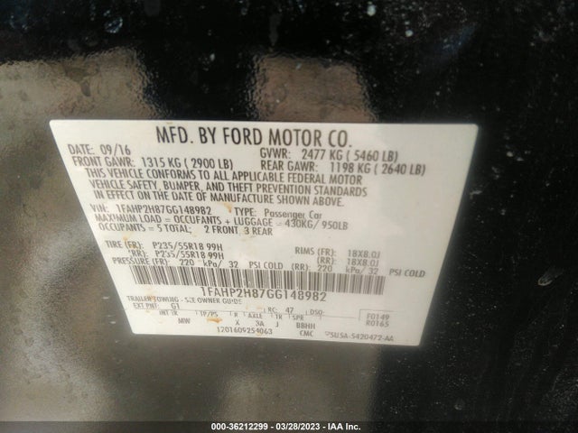 2016 Ford Taurus, VIN: 1FAHP2H87GG148982
