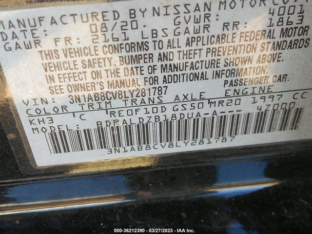 Nissan SENTRA SV 2020 3N1AB8CV8LY281787 Image 9