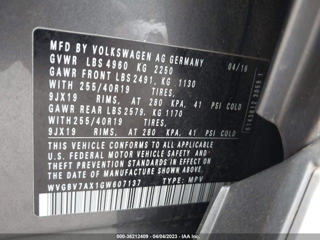 2016 Volkswagen Tiguan, VIN: WVGBV7AX1GW607137