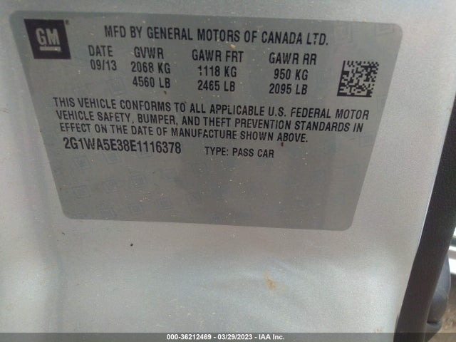 Chevrolet Impala Limited Ls 2014 2G1WA5E38E1116378 Image 10