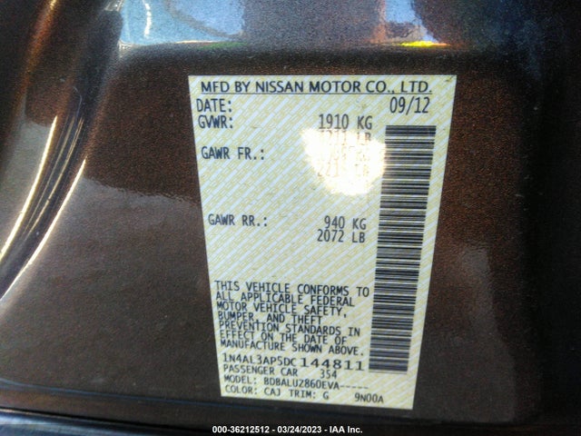 2013 NISSAN ALTIMA 2.5 SV VIN: 1N4AL3AP5DC144811