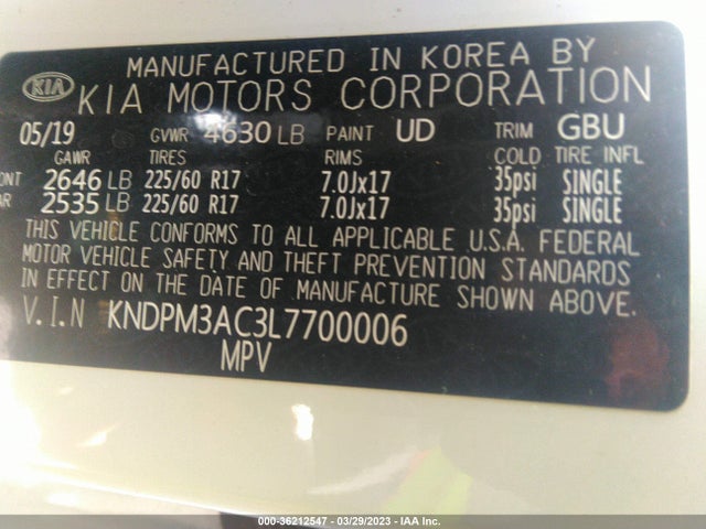2020 KIA SPORTAGE LX VIN: KNDPM3AC3L7700006