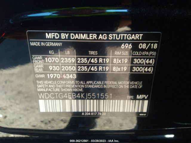 WDCTG4EB4KJ551551 Mercedes-Benz Gla Gla 250