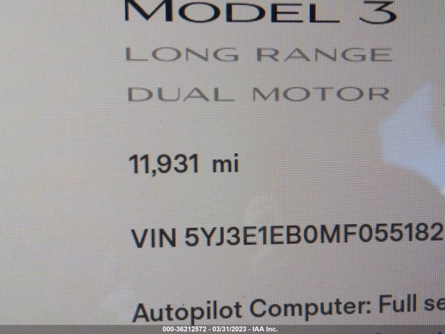 Tesla Model 3 Long Range 2021 5YJ3E1EB0MF055182 Image 8