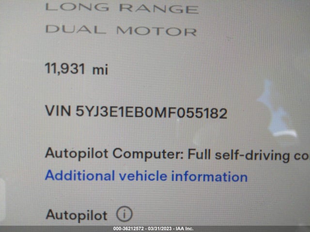 Tesla Model 3 Long Range 2021 5YJ3E1EB0MF055182 Image 10