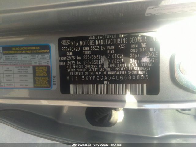 5XYPGDA54LG680835 KIA Sorento Lx V6