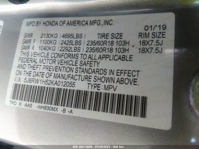 Honda CR-V EX 2019 5J6RW1H52KA012055 Image 9