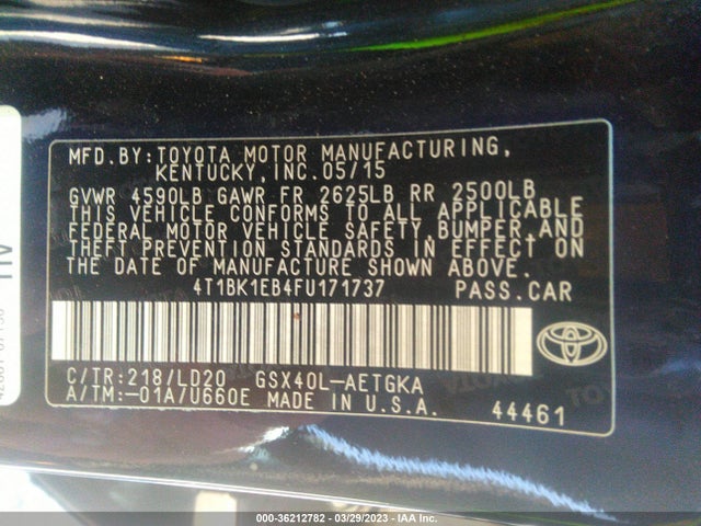 Toyota AVALON LIMITED 2015 4T1BK1EB4FU171737 Image 9