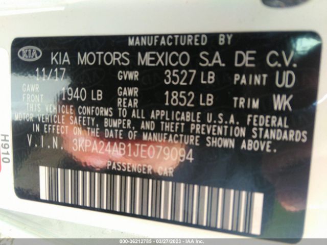 3KPA24AB1JE079094 KIA RIO LX