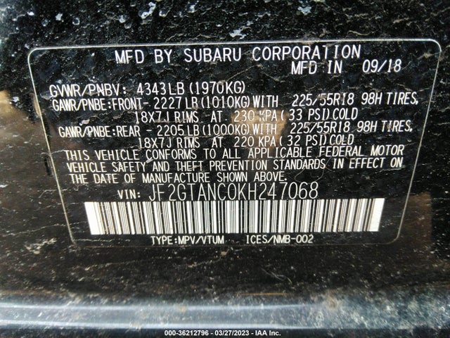 JF2GTANC0KH247068 Subaru Crosstrek Limited