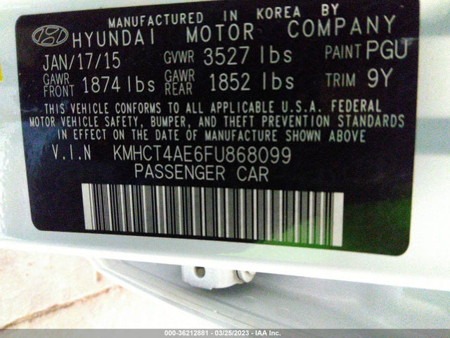 Hyundai ACCENT GLS 2015 KMHCT4AE6FU868099 Image 9