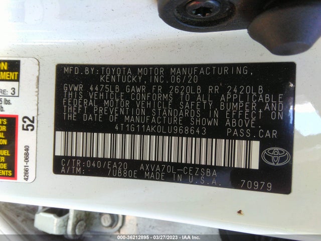 Toyota CAMRY SE 2020 4T1G11AK0LU968643 Image 9