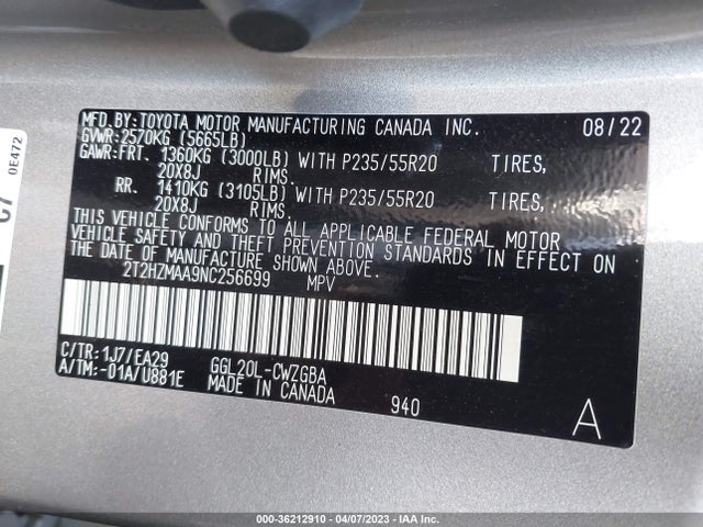 Lexus RX 2022 2T2HZMAA9NC256699 Image 10