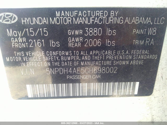 Hyundai ELANTRA SE 2016 5NPDH4AE5GH698002 Image 10