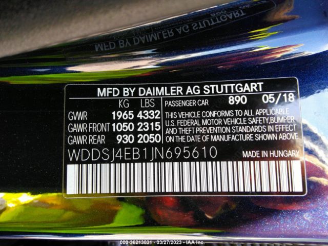 WDDSJ4EB1JN695610 Mercedes-Benz Cla Cla 250