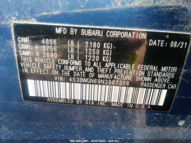 2022 Subaru Legacy, VIN: 4S3BWGN69N3007306