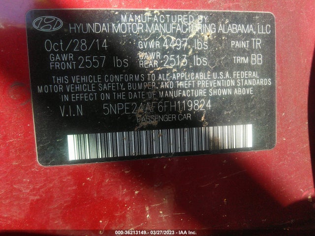 Hyundai Sonata 2.4l Se 2015 5NPE24AF6FH119824 Image 10